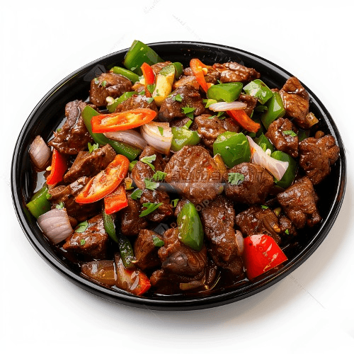 Black pepper beef with peppers and onions